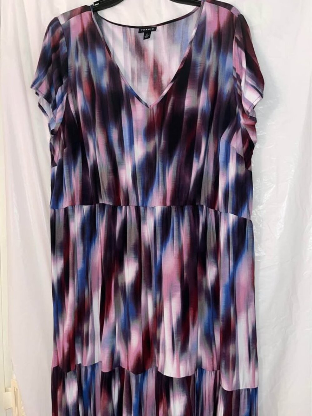 Torrid Multi Tie-Dye Print Challis Tiered Skater Midi Dress, Size 2 (2X)